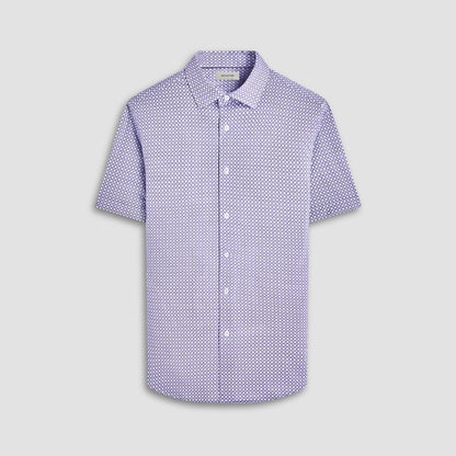 Bugatchi Miles Geometric OoohCotton® Short-Sleeve Shirt Platinum