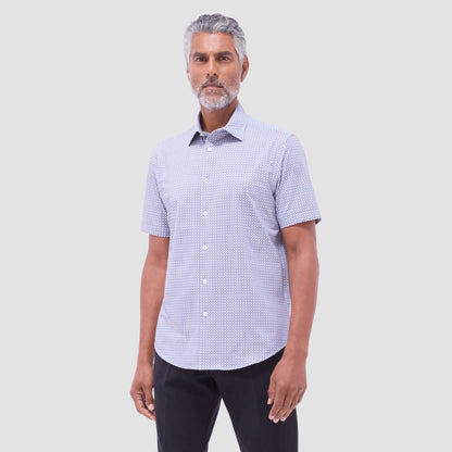 Bugatchi Miles Geometric OoohCotton® Short-Sleeve Shirt Platinum
