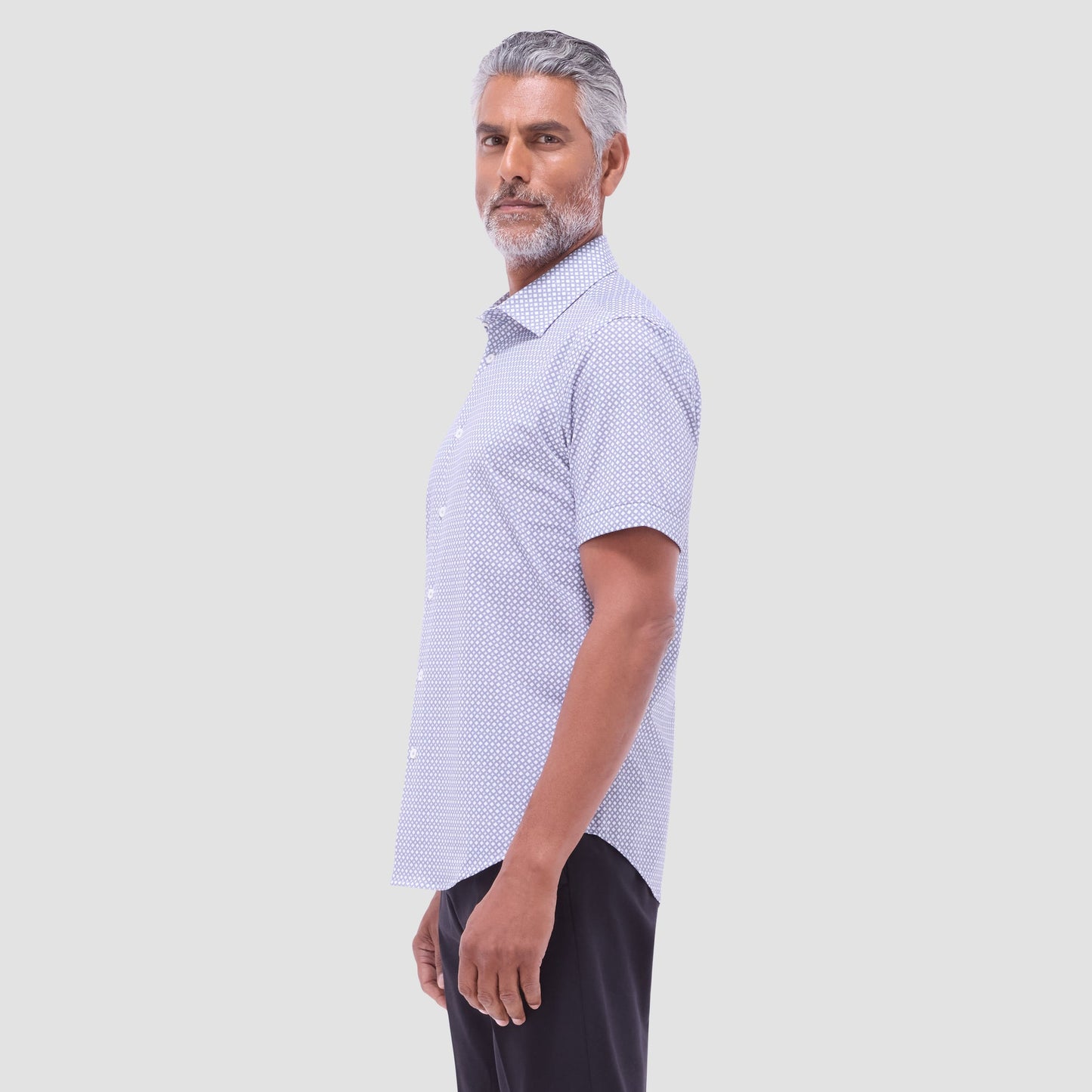 Bugatchi Miles Geometric OoohCotton® Short-Sleeve Shirt Platinum