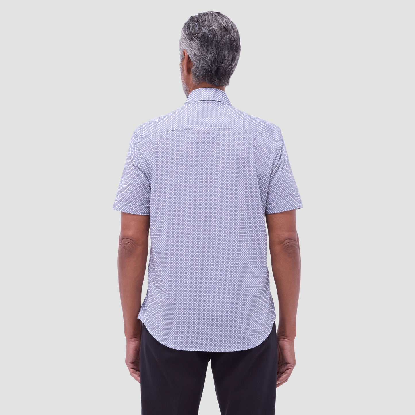Bugatchi Miles Geometric OoohCotton® Short-Sleeve Shirt Platinum