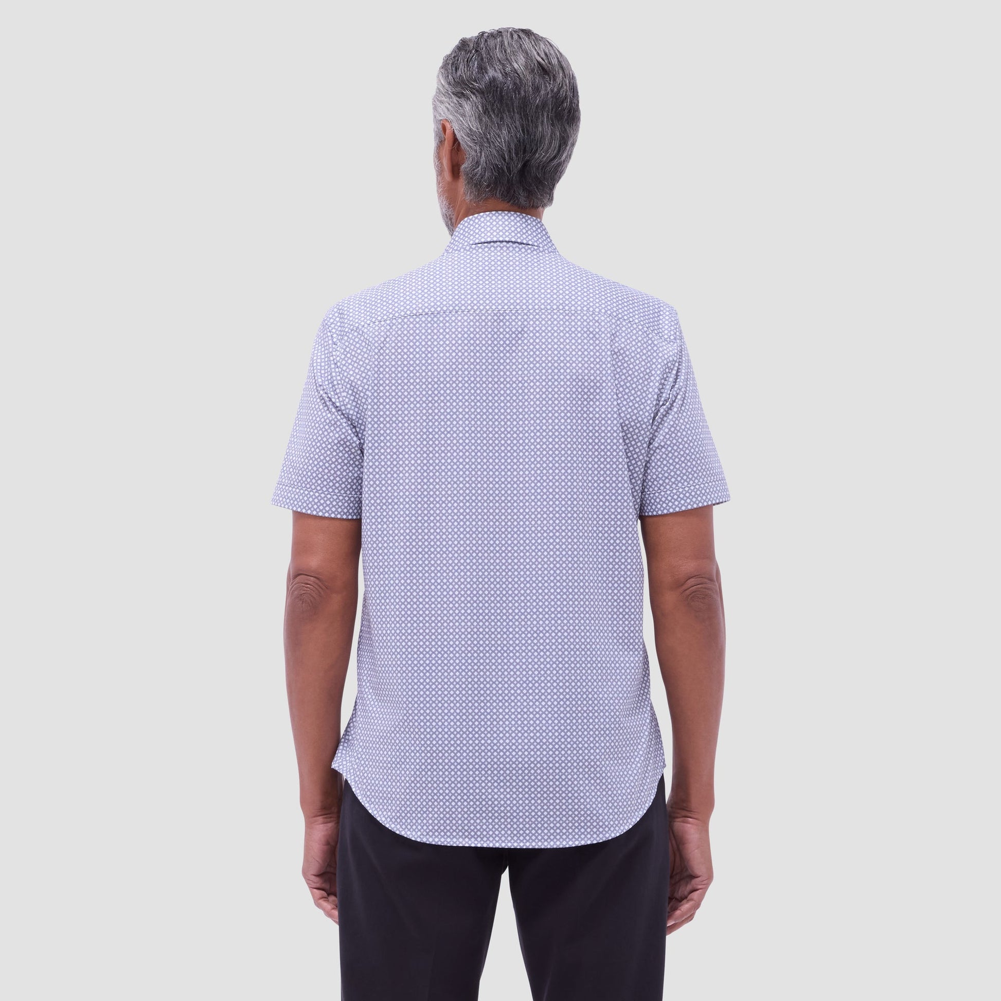Bugatchi Miles Geometric OoohCotton® Short-Sleeve Shirt Platinum