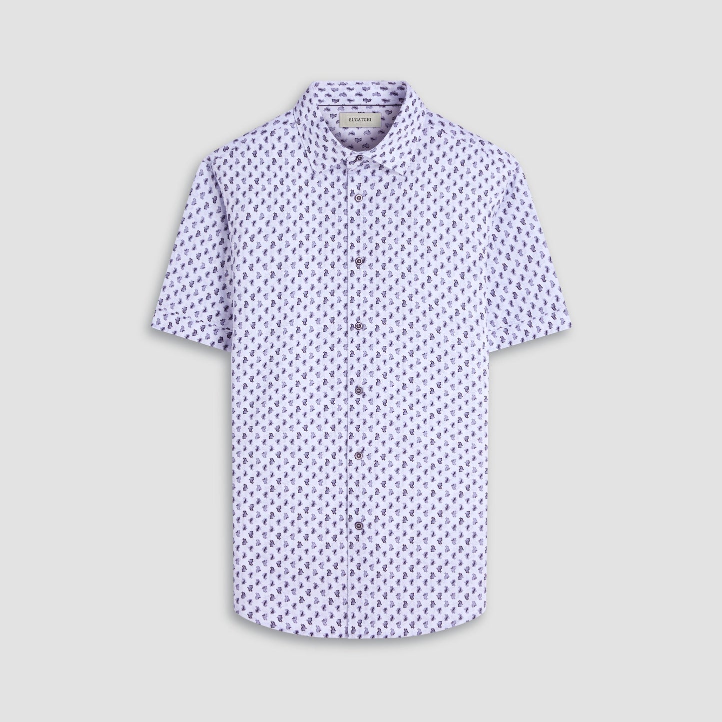 Bugatchi Miles Paisley OoohCotton® Short-Sleeve Shirt Platinum