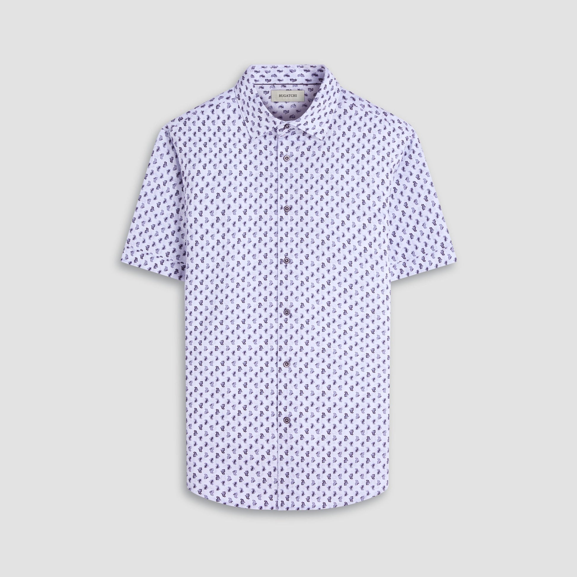 Bugatchi Miles Paisley OoohCotton® Short-Sleeve Shirt Platinum