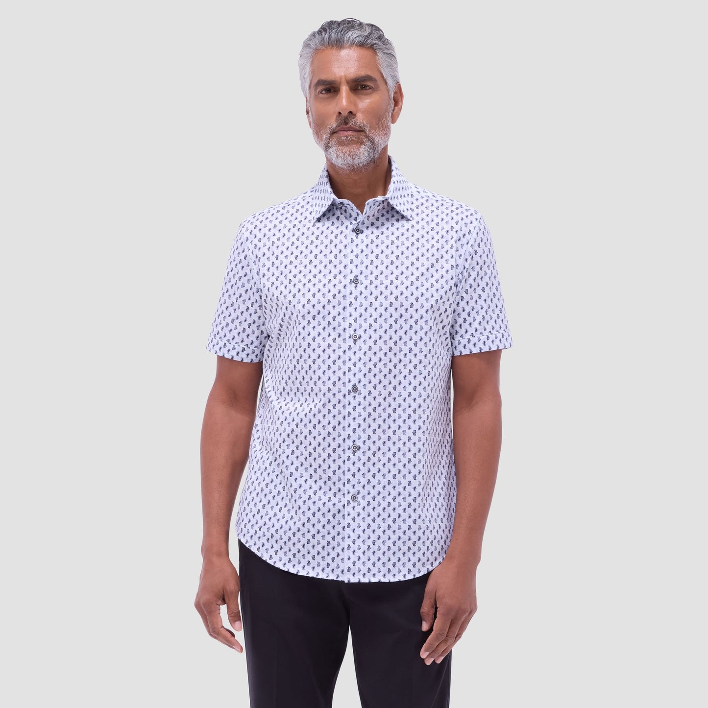 Bugatchi Miles Paisley OoohCotton® Short-Sleeve Shirt Platinum