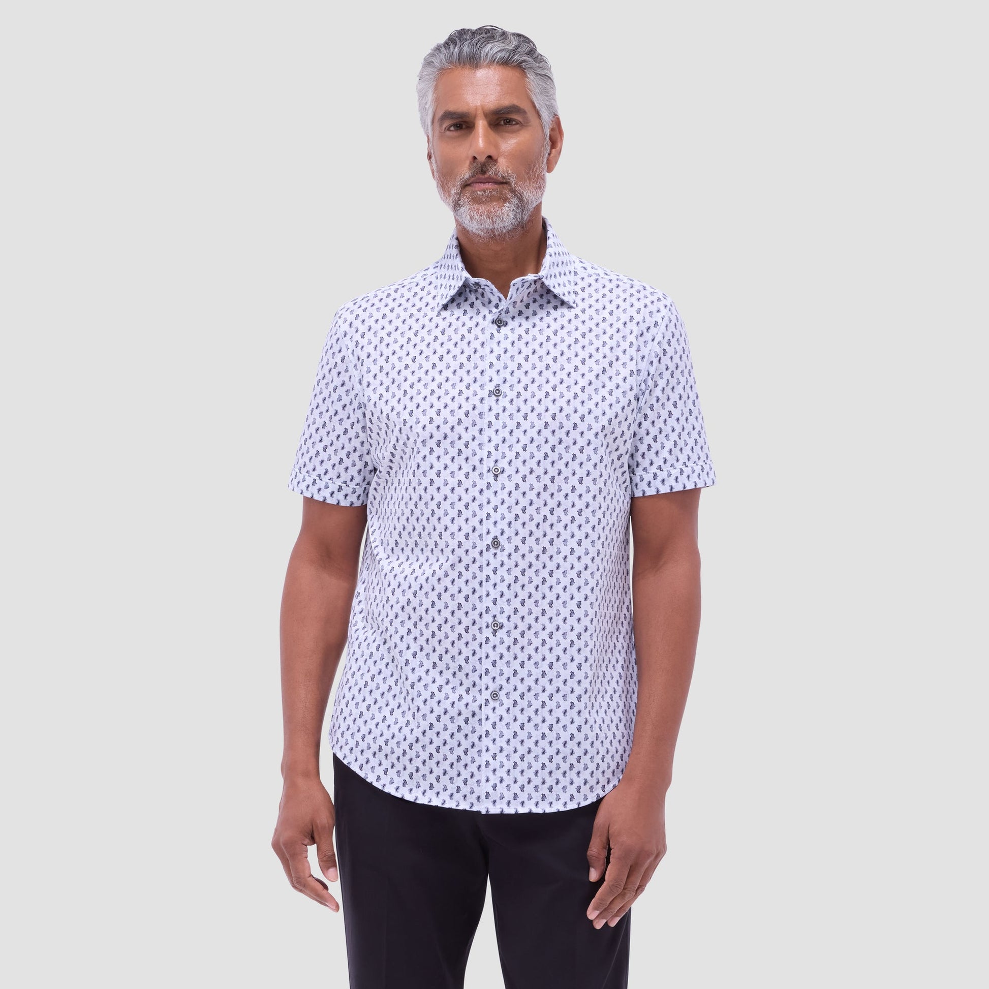 Bugatchi Miles Paisley OoohCotton® Short-Sleeve Shirt Platinum