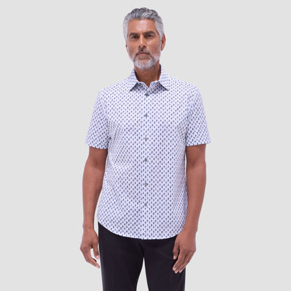 Bugatchi Miles Paisley OoohCotton® Short-Sleeve Shirt Platinum
