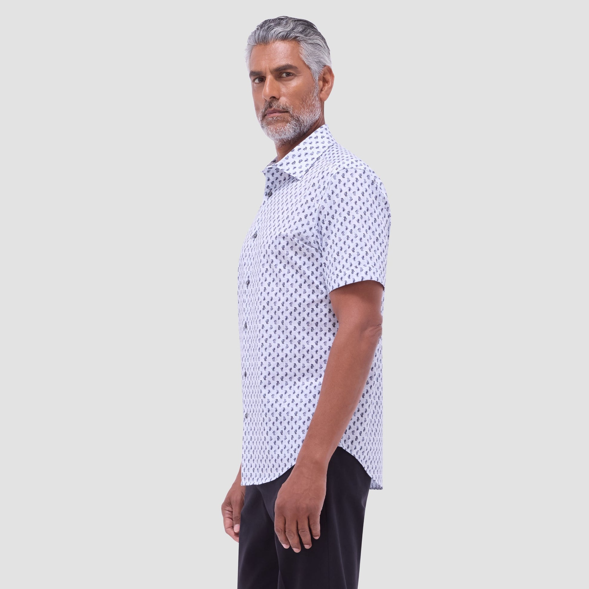 Bugatchi Miles Paisley OoohCotton® Short-Sleeve Shirt Platinum