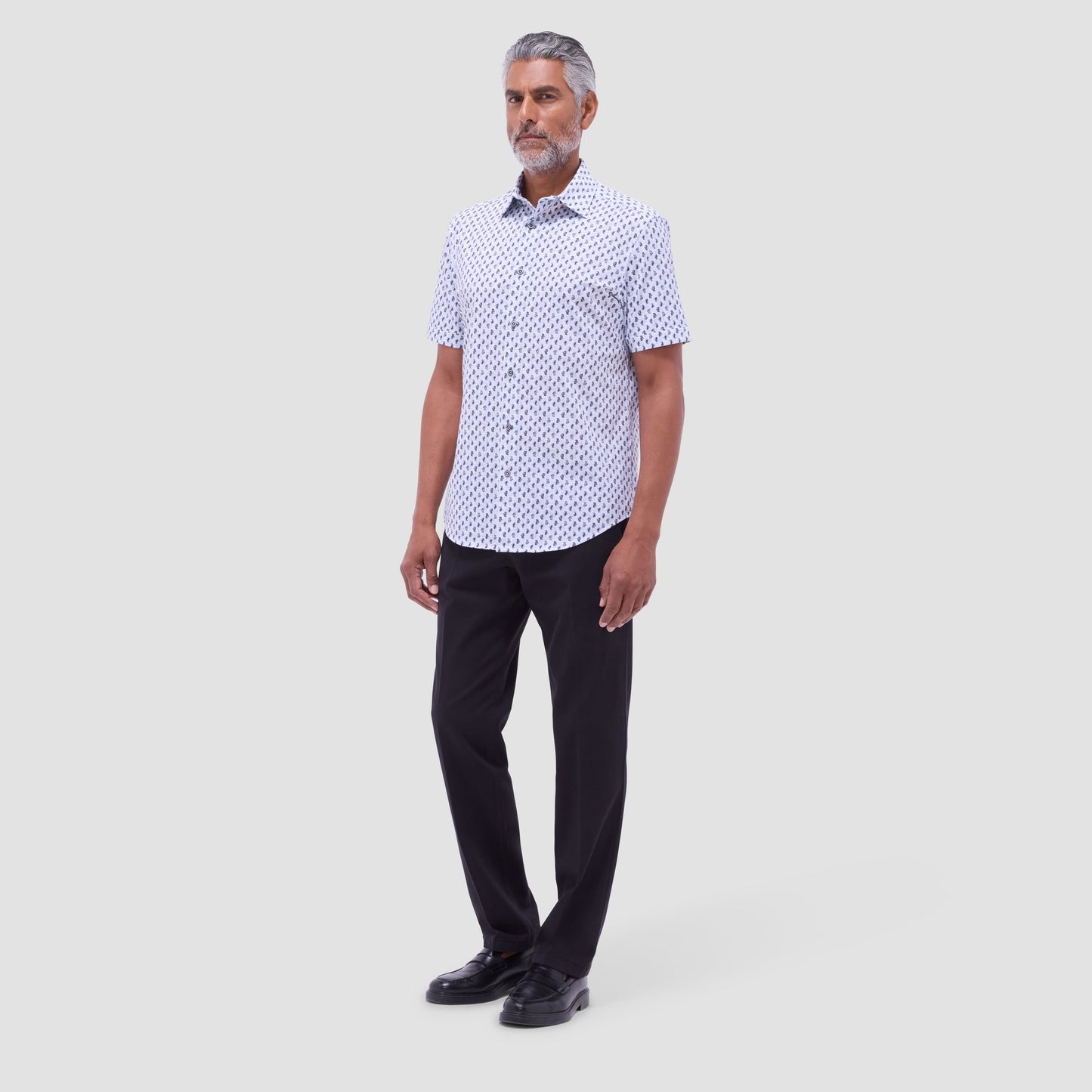 Bugatchi Miles Paisley OoohCotton® Short-Sleeve Shirt Platinum
