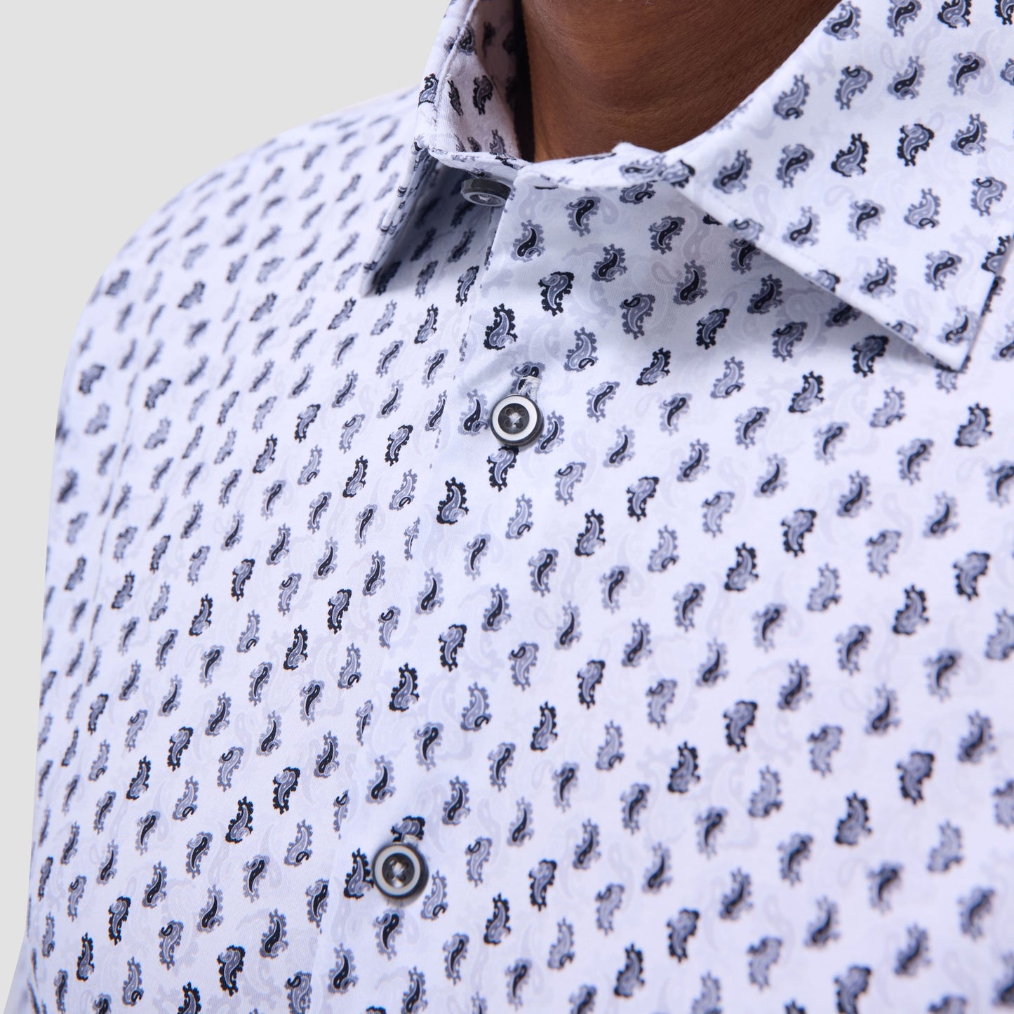 Bugatchi Miles Paisley OoohCotton® Short-Sleeve Shirt Platinum