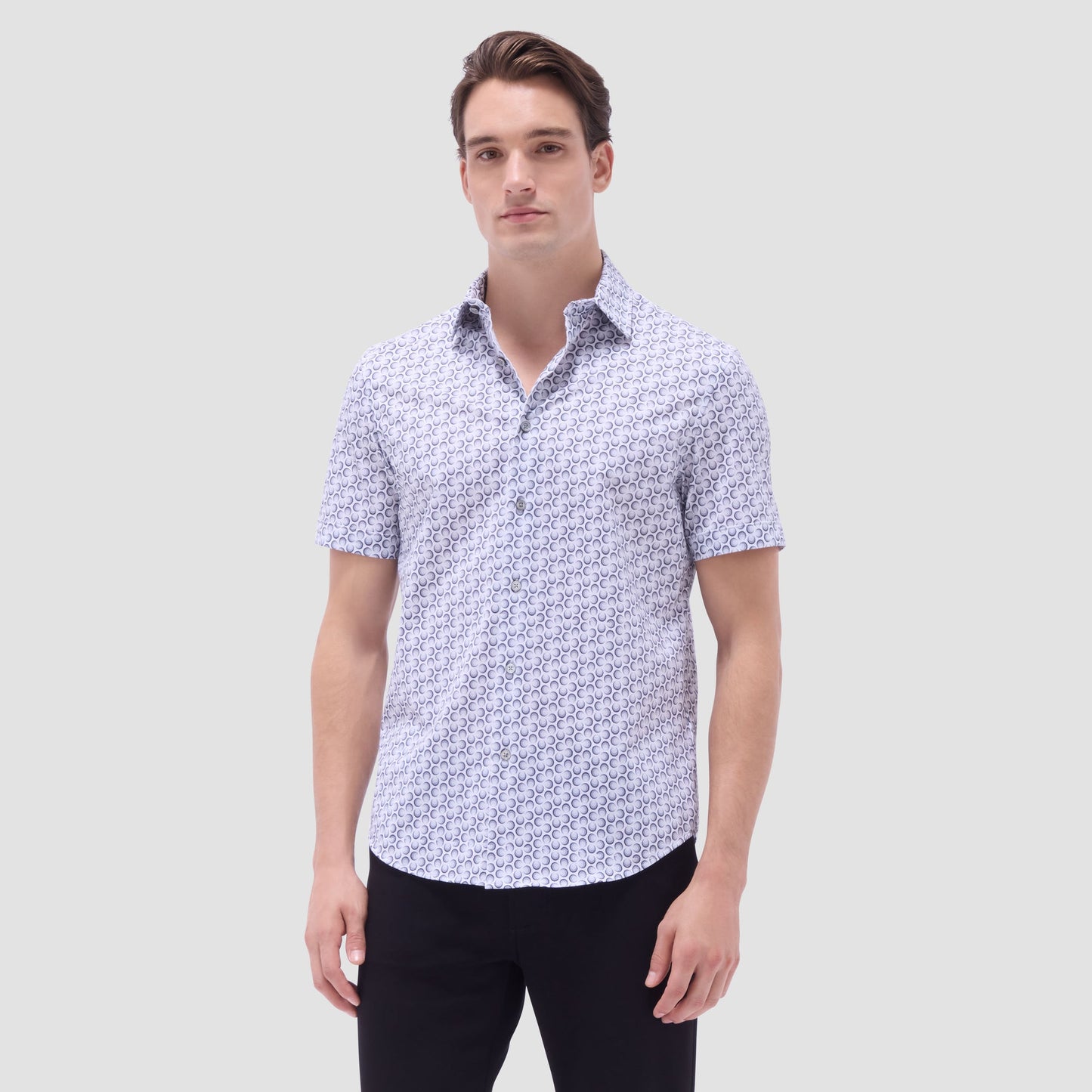 Bugatchi Miles Geometric OoohCotton® Short-Sleeve Shirt Zinc