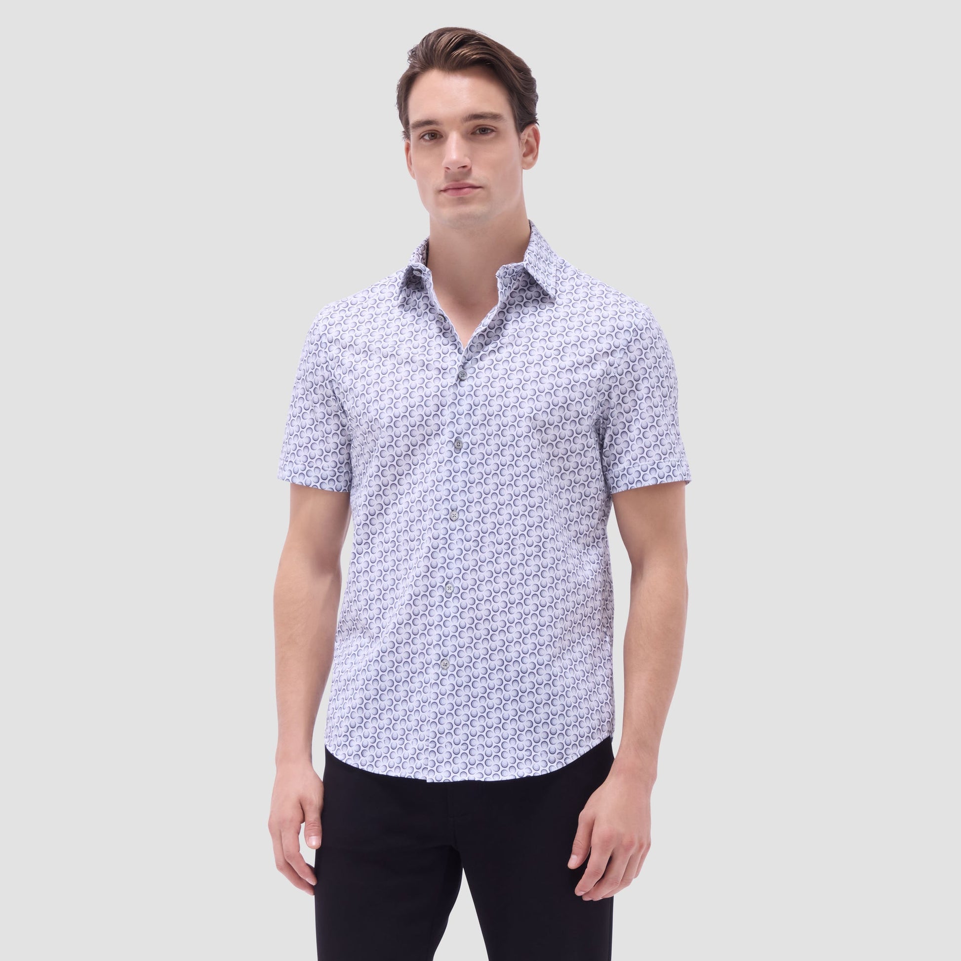 Bugatchi Miles Geometric OoohCotton® Short-Sleeve Shirt Zinc