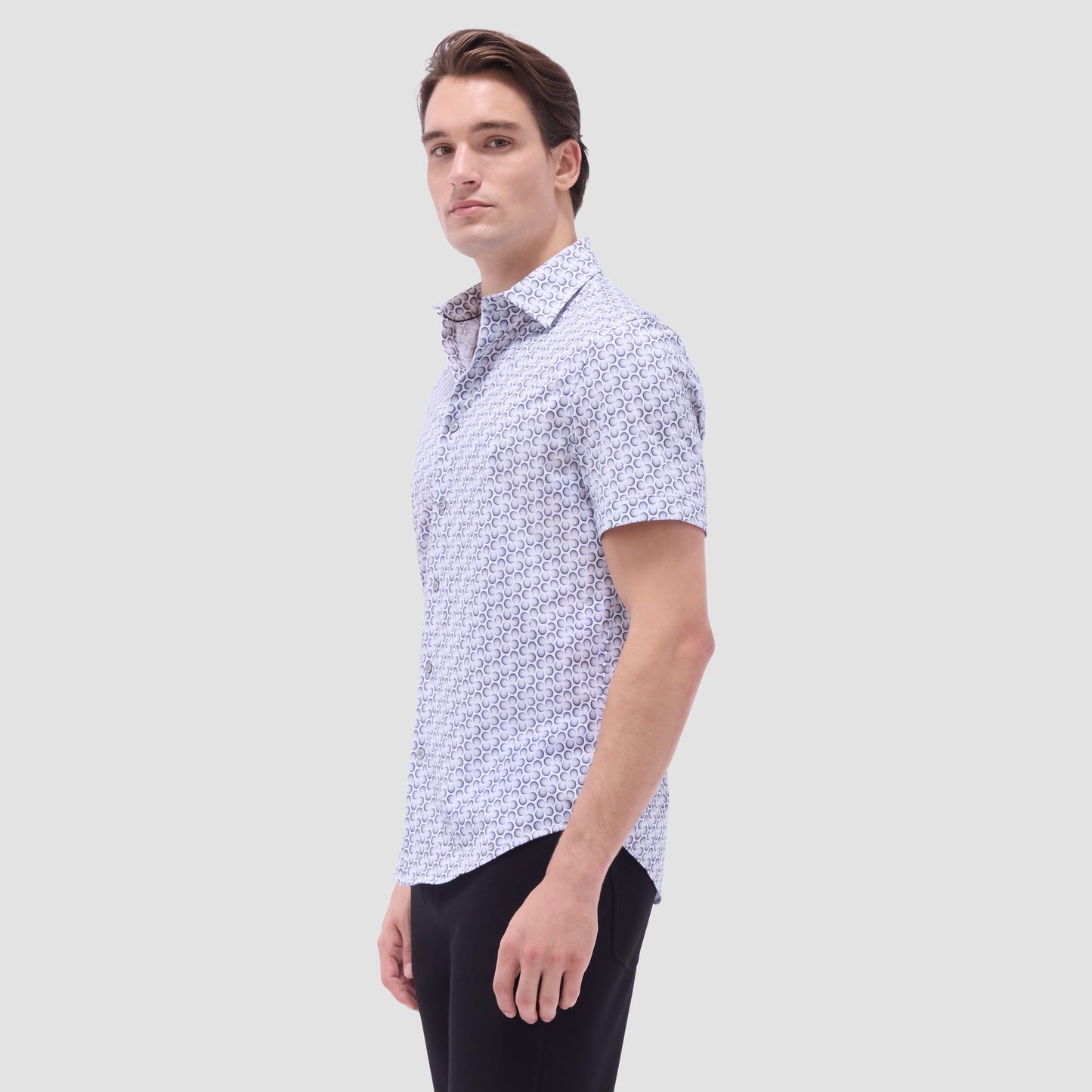Bugatchi Miles Geometric OoohCotton® Short-Sleeve Shirt Zinc