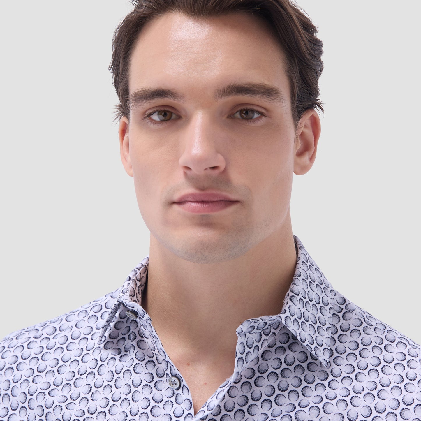 Bugatchi Miles Geometric OoohCotton® Short-Sleeve Shirt Zinc