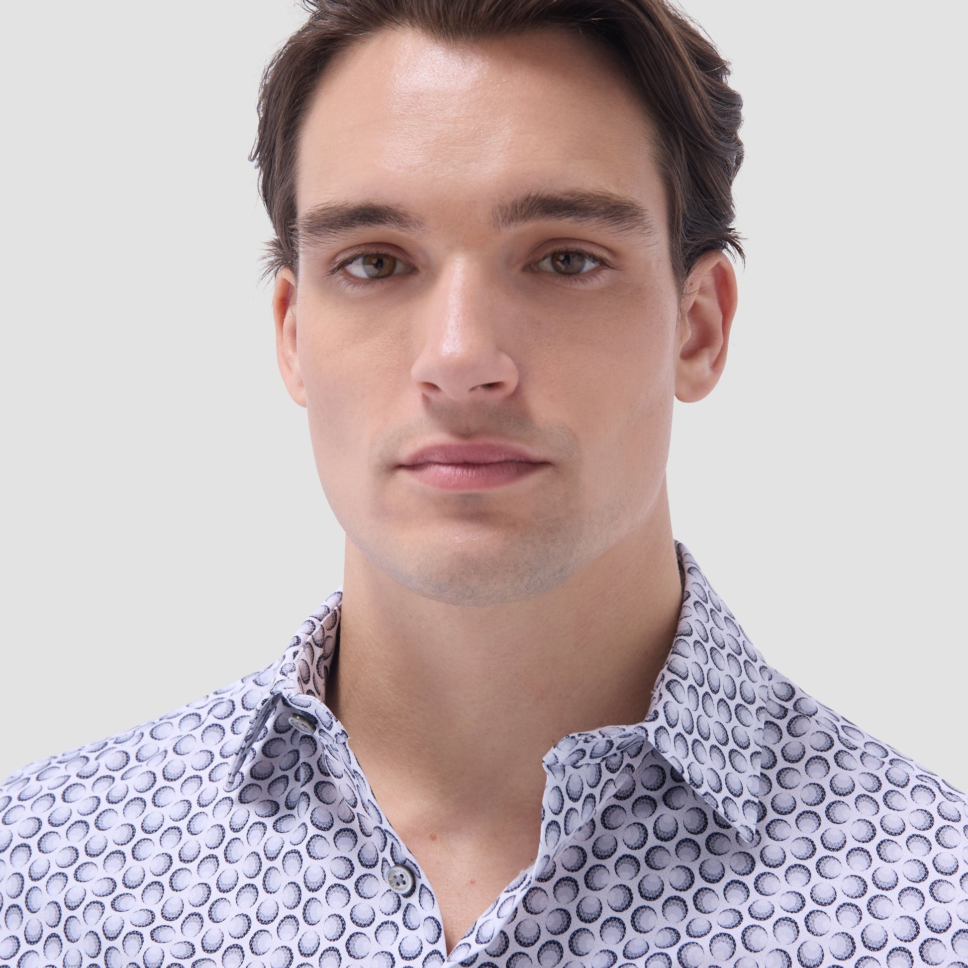 Bugatchi Miles Geometric OoohCotton® Short-Sleeve Shirt Zinc