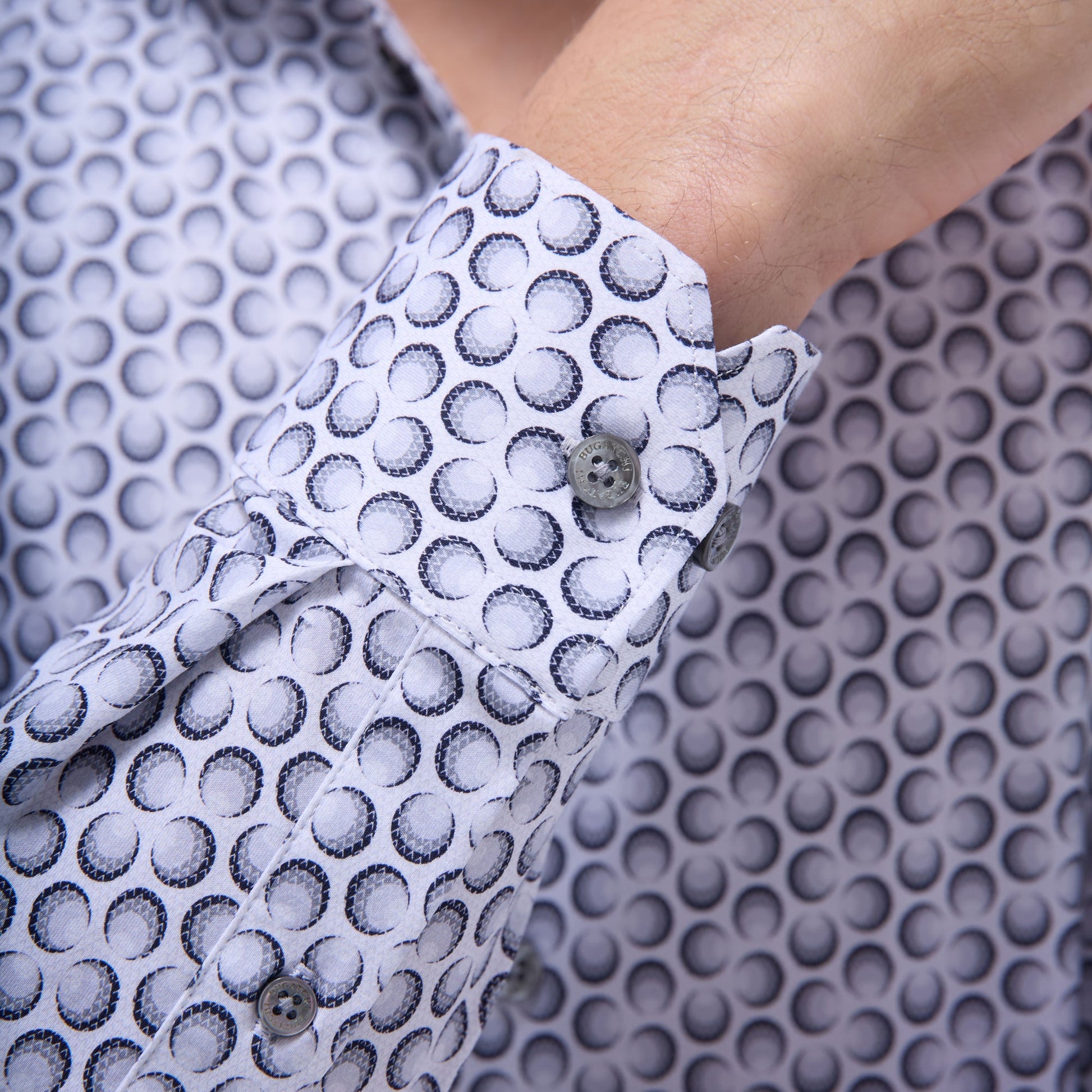 Bugatchi James Geometric OoohCotton® Shirt Zinc