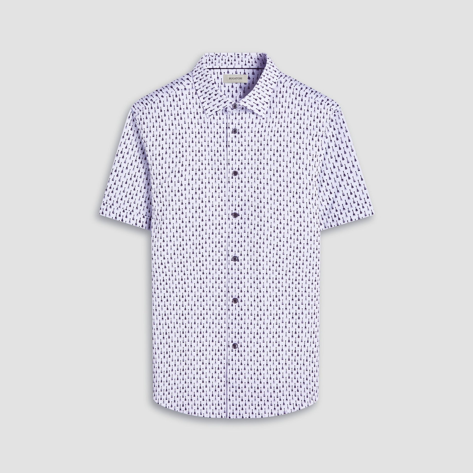 Bugatchi Miles Guitar OoohCotton® Short-Sleeve Shirt Platinum