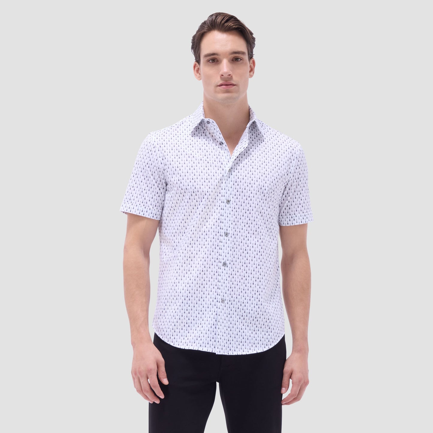 Bugatchi Miles Guitar OoohCotton® Short-Sleeve Shirt Platinum