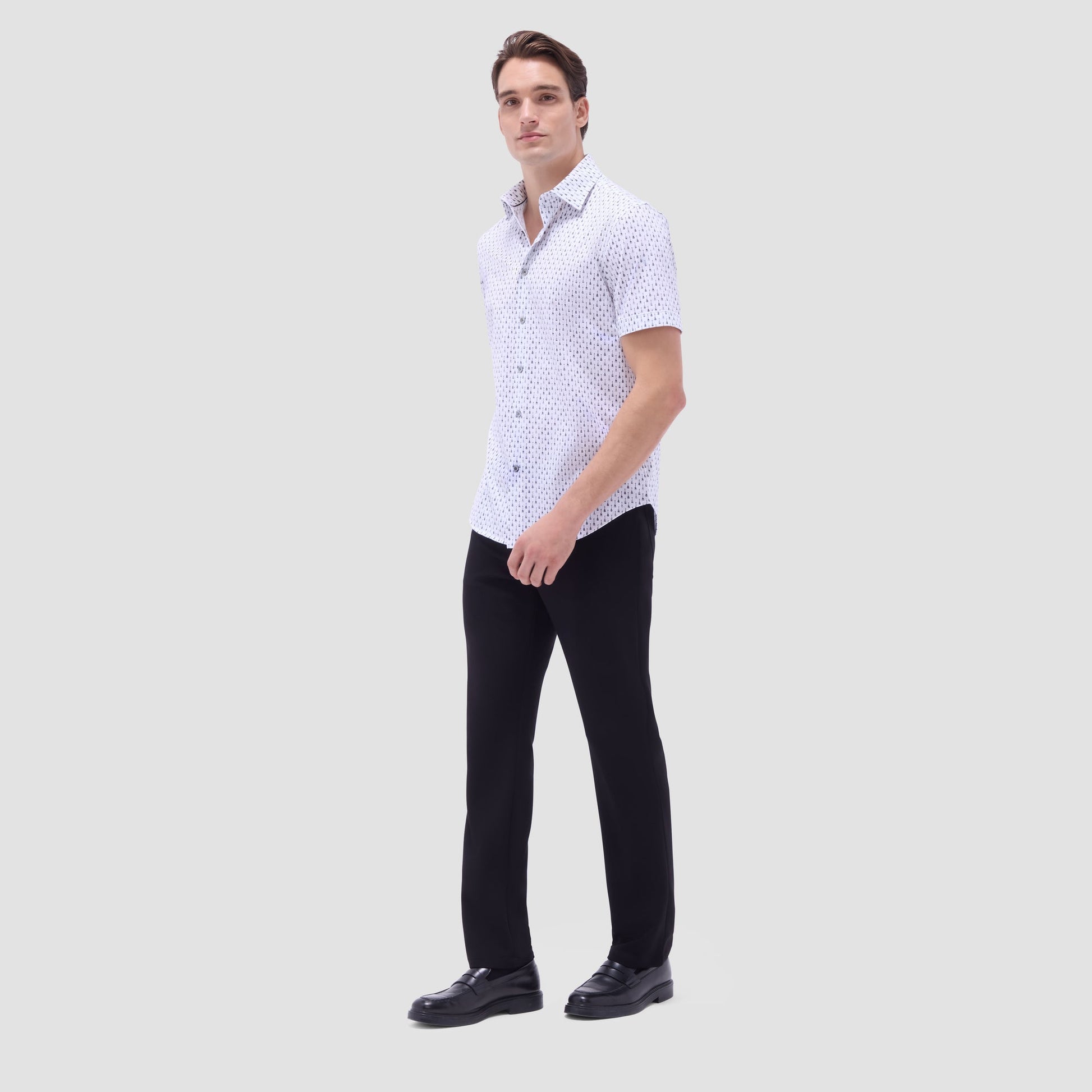 Bugatchi Miles Guitar OoohCotton® Short-Sleeve Shirt Platinum