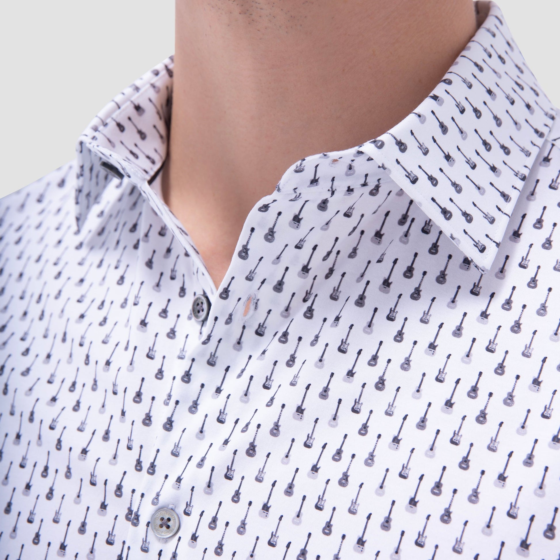Bugatchi Miles Guitar OoohCotton® Short-Sleeve Shirt Platinum