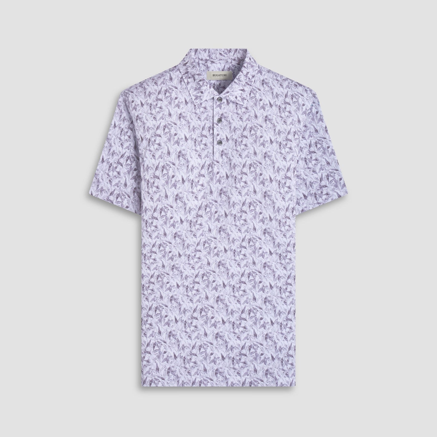 Bugatchi Victor Leaf Print OoohCotton® Polo Shirt Platinum