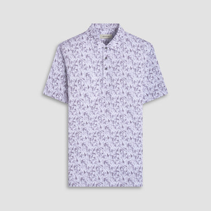 Bugatchi Victor Leaf Print OoohCotton® Polo Shirt Platinum
