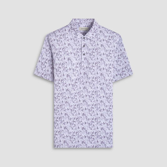 Bugatchi Victor Leaf Print OoohCotton® Polo Shirt Platinum