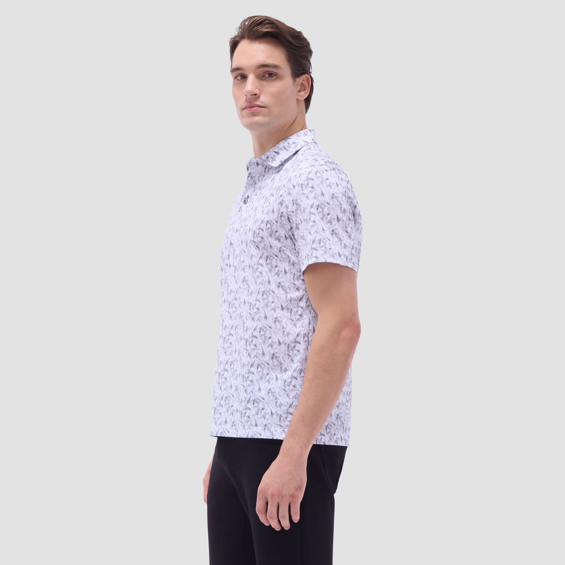Bugatchi Victor Leaf Print OoohCotton® Polo Shirt Platinum
