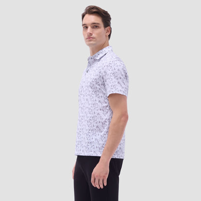 Bugatchi Victor Leaf Print OoohCotton® Polo Shirt Platinum