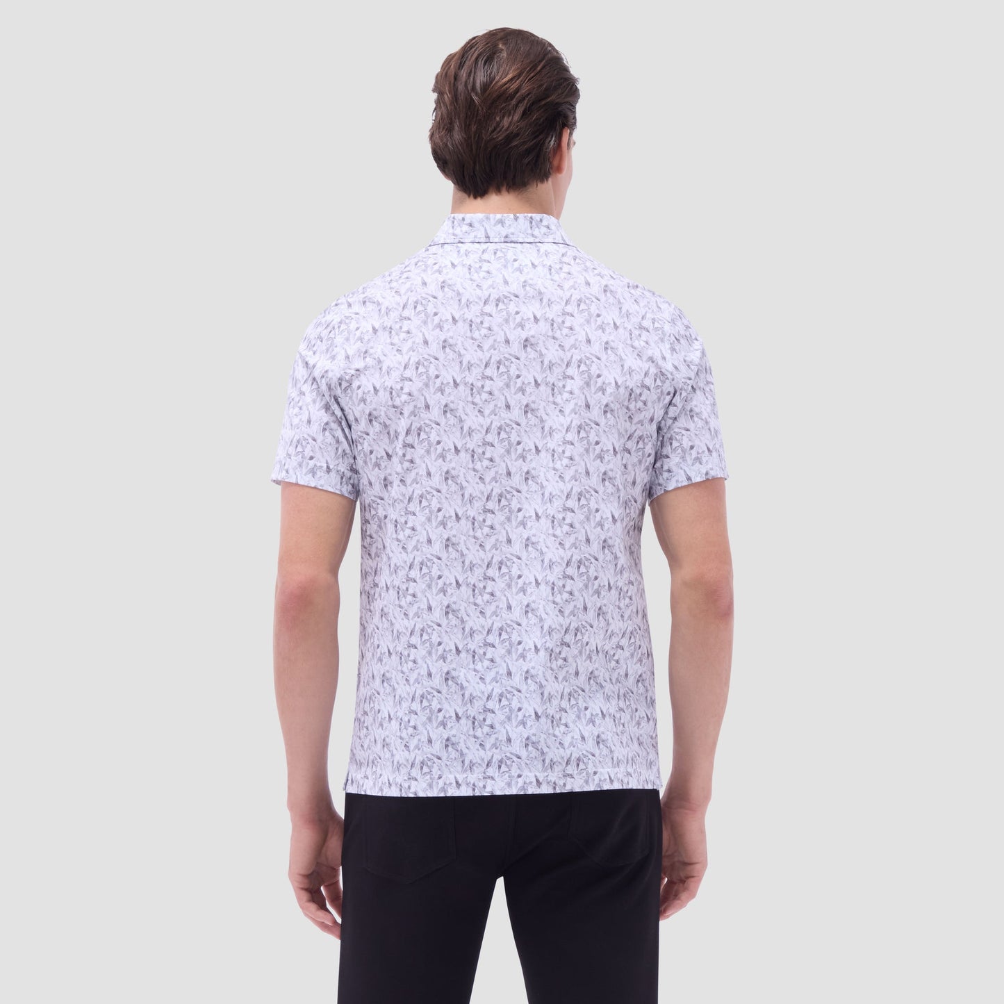 Bugatchi Victor Leaf Print OoohCotton® Polo Shirt Platinum