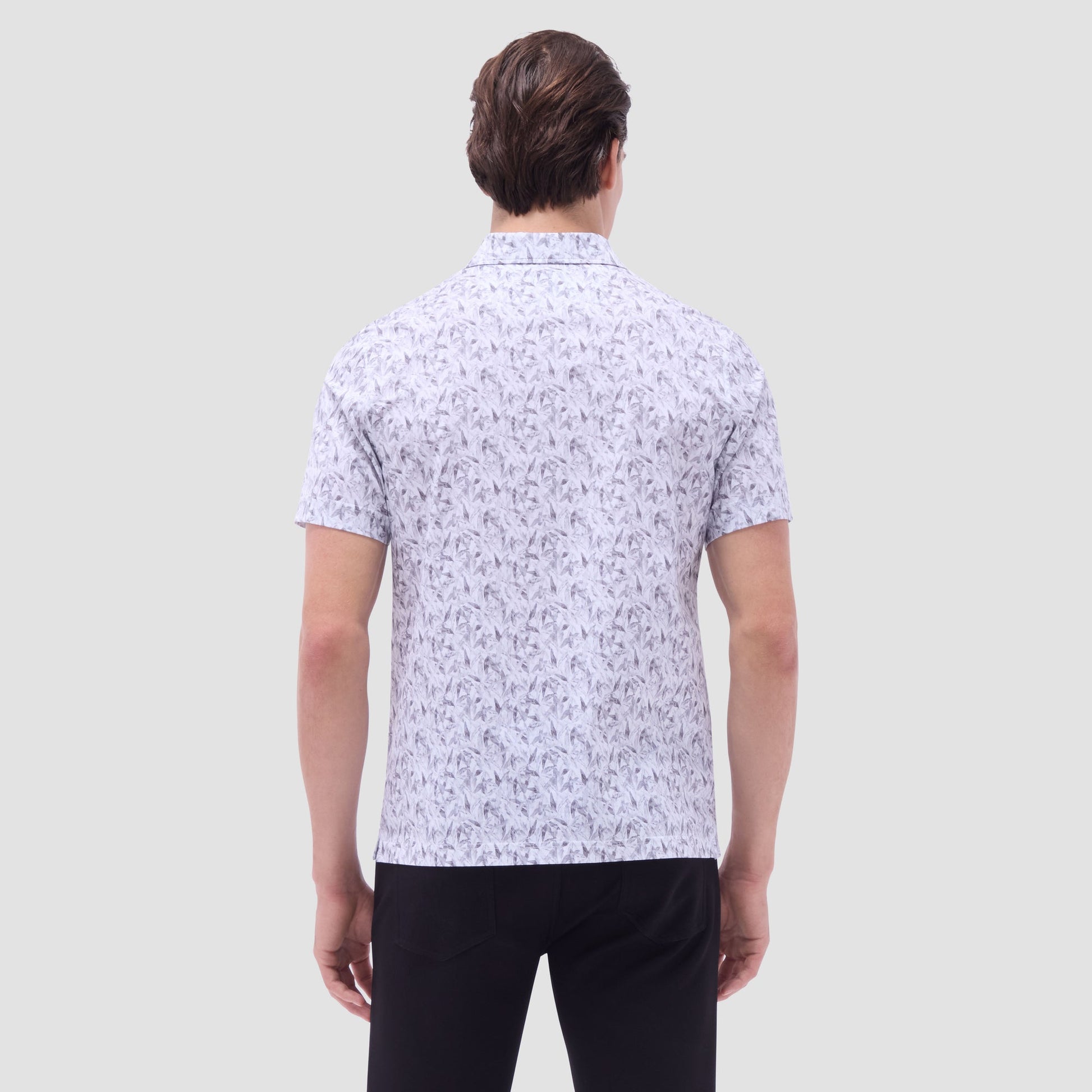Bugatchi Victor Leaf Print OoohCotton® Polo Shirt Platinum