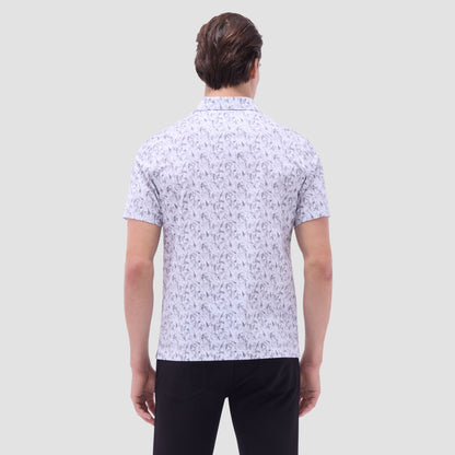 Bugatchi Victor Leaf Print OoohCotton® Polo Shirt Platinum
