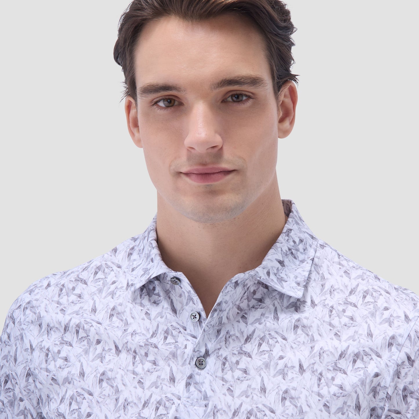 Bugatchi Victor Leaf Print OoohCotton® Polo Shirt Platinum