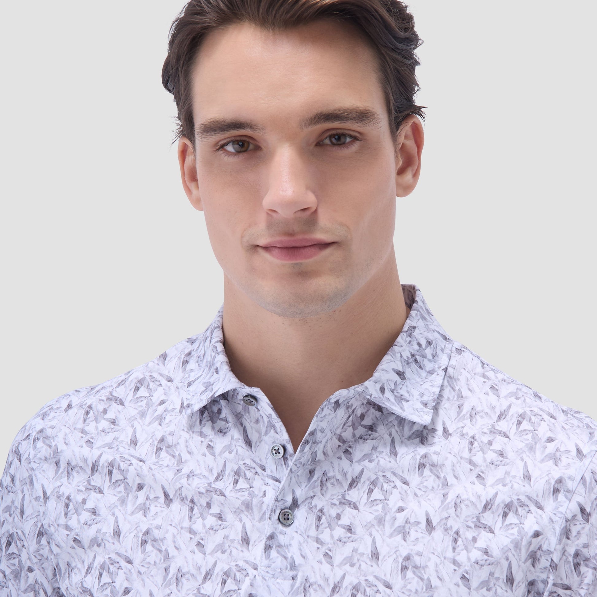 Bugatchi Victor Leaf Print OoohCotton® Polo Shirt Platinum