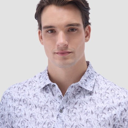 Bugatchi Victor Leaf Print OoohCotton® Polo Shirt Platinum
