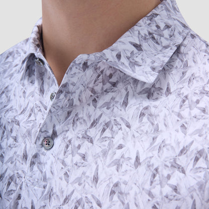 Bugatchi Victor Leaf Print OoohCotton® Polo Shirt Platinum