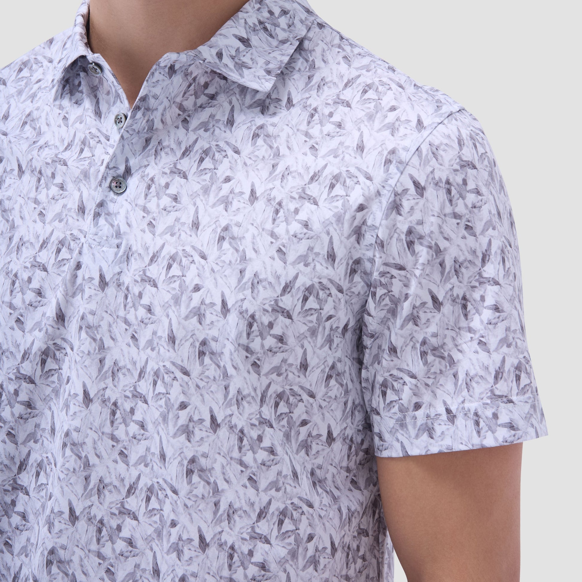 Bugatchi Victor Leaf Print OoohCotton® Polo Shirt Platinum