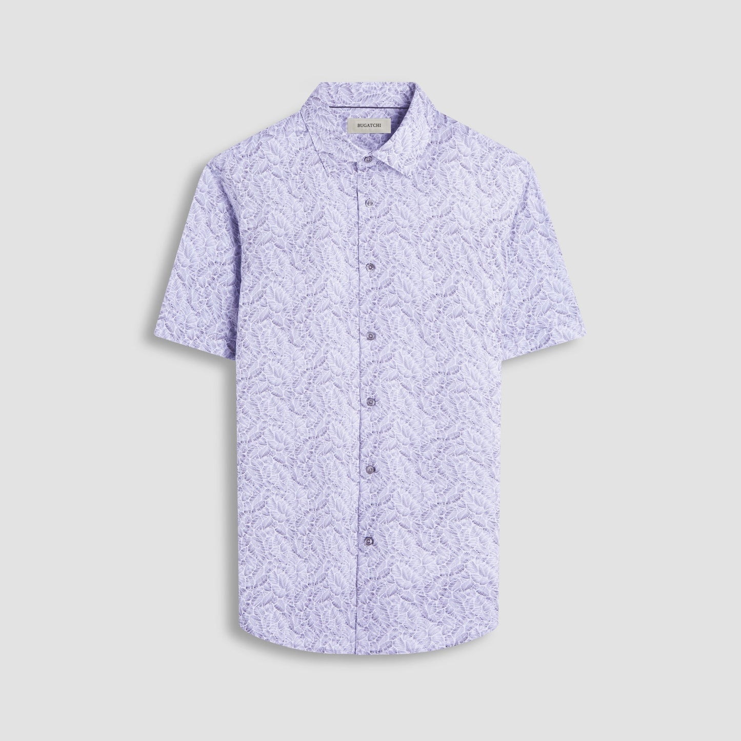 Bugatchi Miles Leaf Print OoohCotton® Short-Sleeve Shirt Zinc