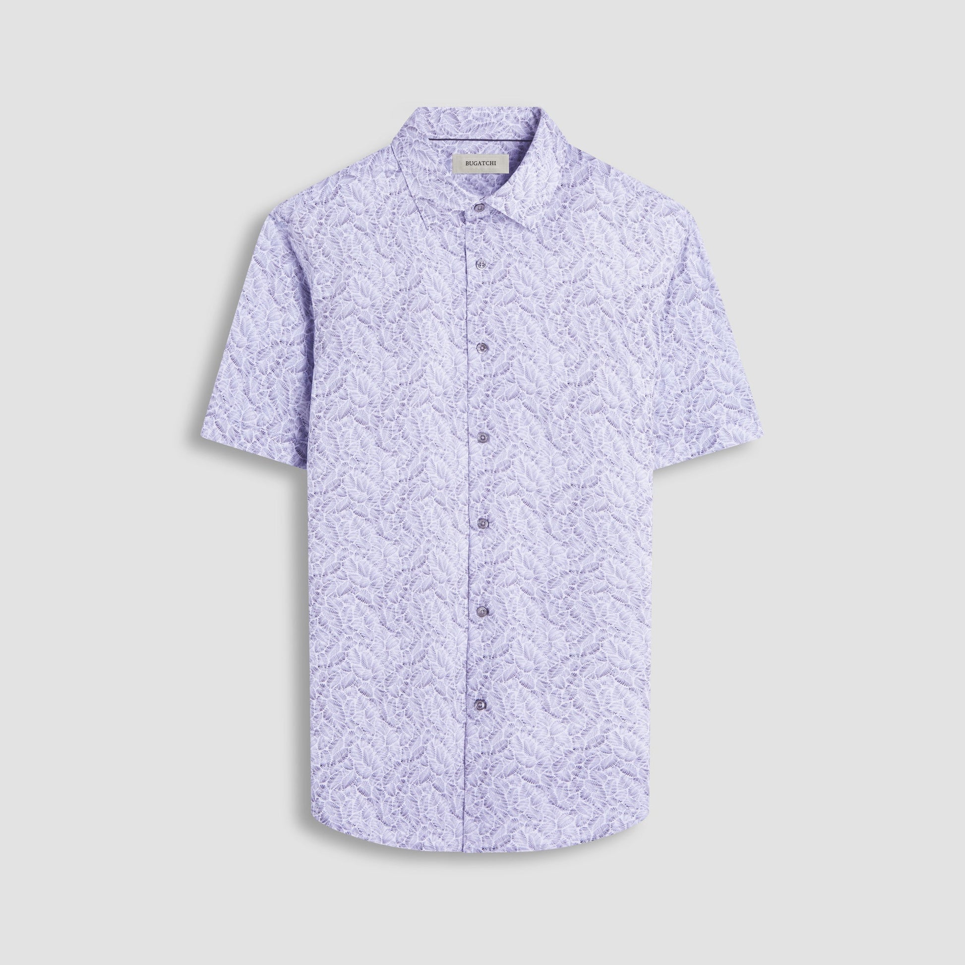 Bugatchi Miles Leaf Print OoohCotton® Short-Sleeve Shirt Zinc