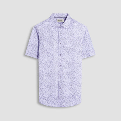 Bugatchi Miles Leaf Print OoohCotton® Short-Sleeve Shirt Zinc