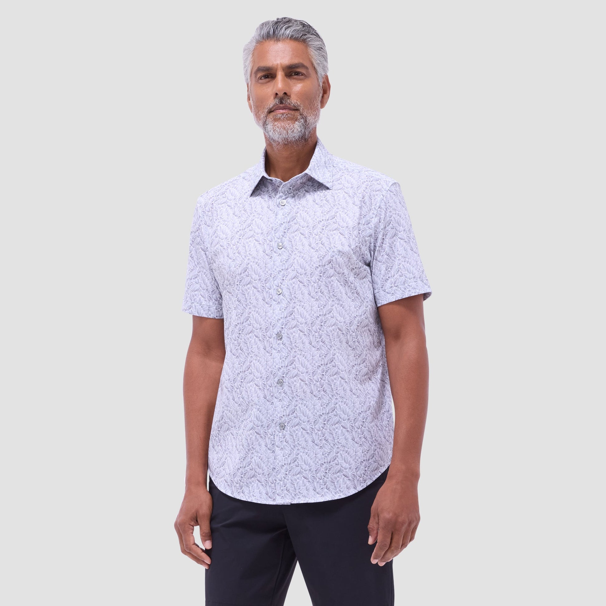 Bugatchi Miles Leaf Print OoohCotton® Short-Sleeve Shirt Zinc
