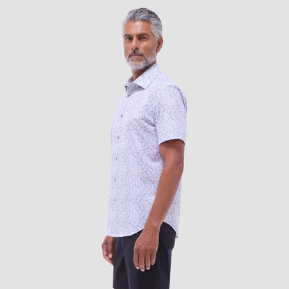 Bugatchi Miles Leaf Print OoohCotton® Short-Sleeve Shirt Zinc