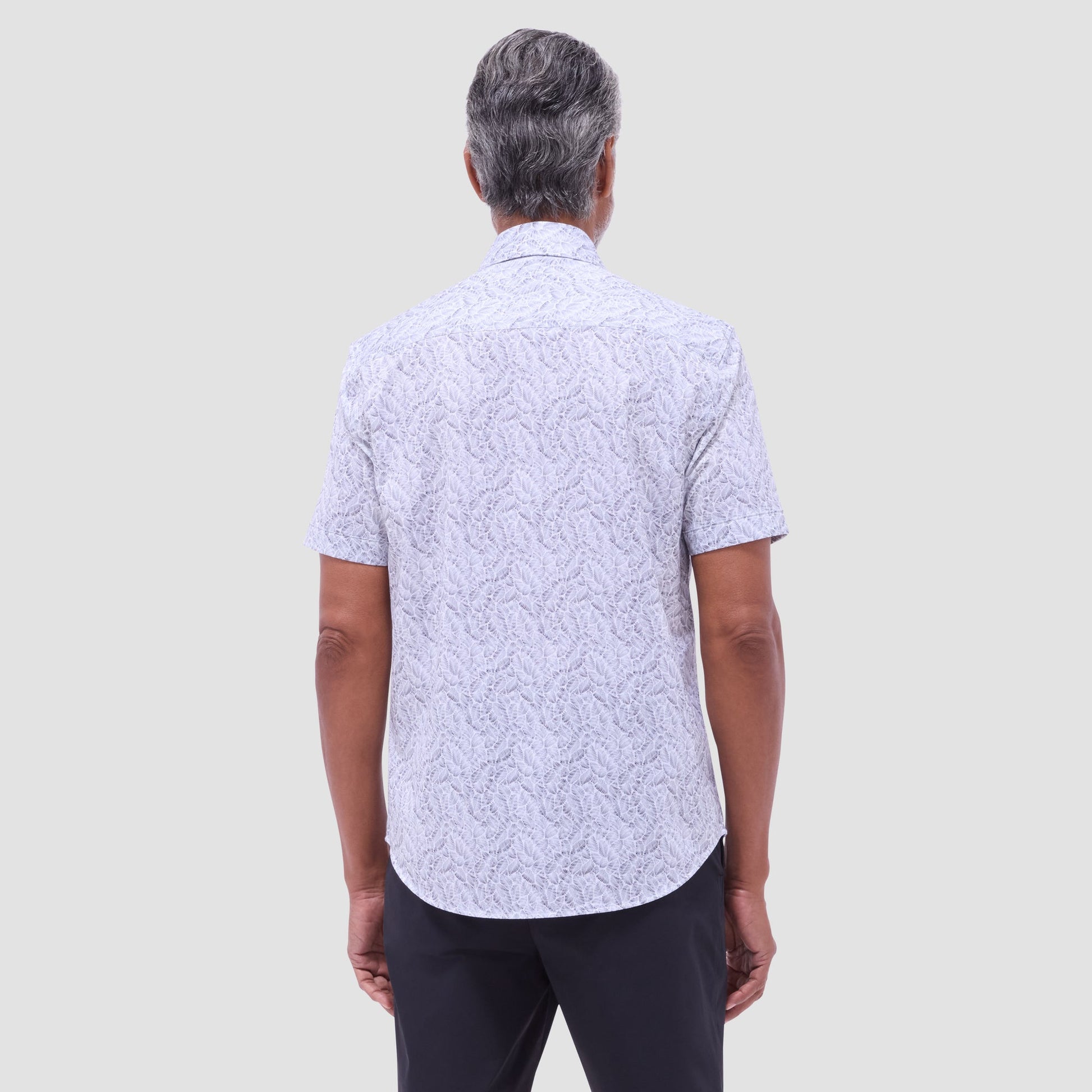 Bugatchi Miles Leaf Print OoohCotton® Short-Sleeve Shirt Zinc