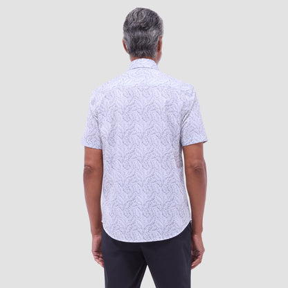 Bugatchi Miles Leaf Print OoohCotton® Short-Sleeve Shirt Zinc
