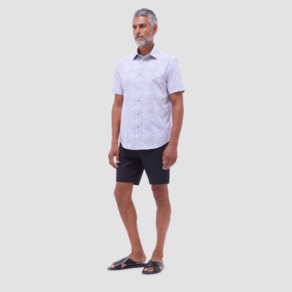 Bugatchi Miles Leaf Print OoohCotton® Short-Sleeve Shirt Zinc
