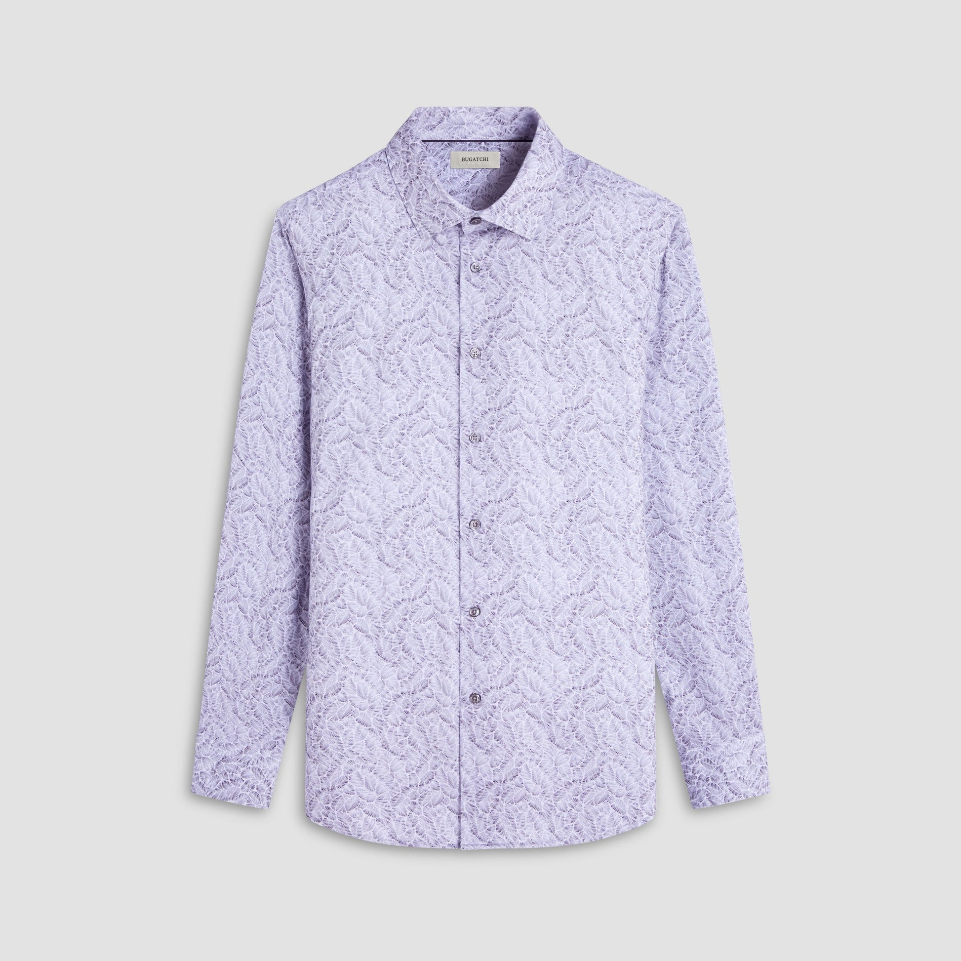 Bugatchi James Leaf Print OoohCotton® Shirt Zinc