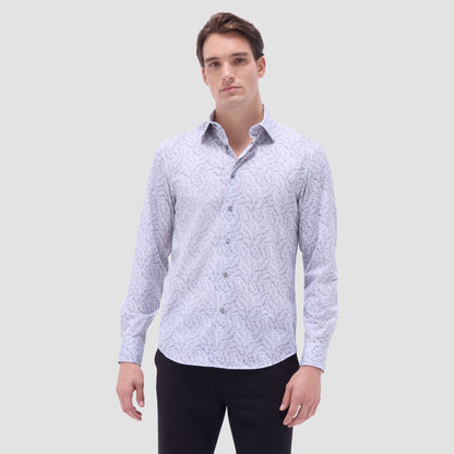 Bugatchi James Leaf Print OoohCotton® Shirt Zinc