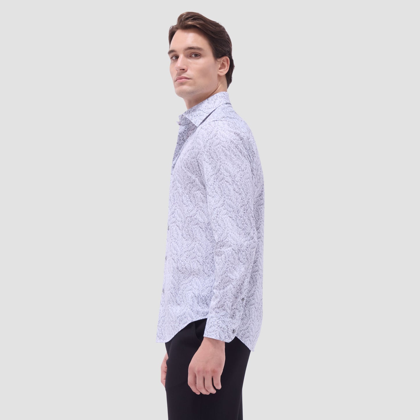 Bugatchi James Leaf Print OoohCotton® Shirt Zinc