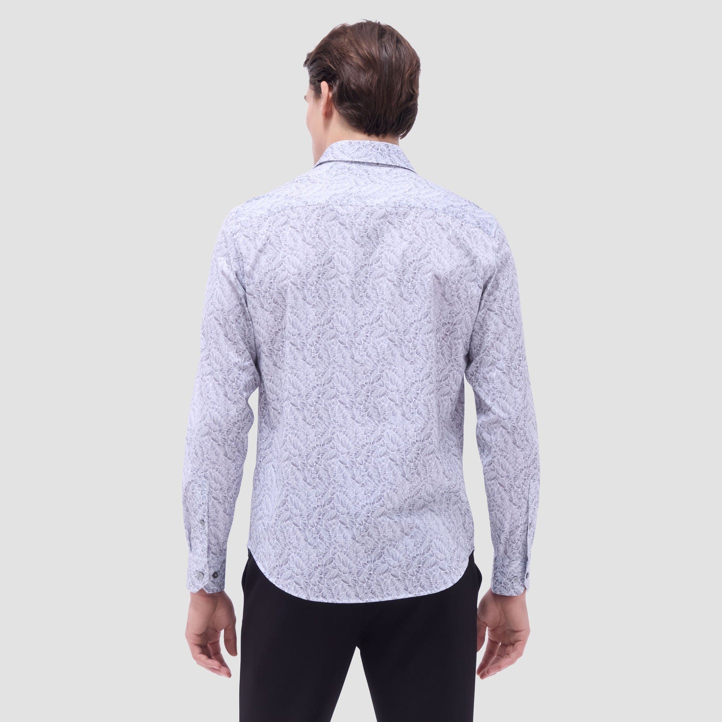 Bugatchi James Leaf Print OoohCotton® Shirt Zinc
