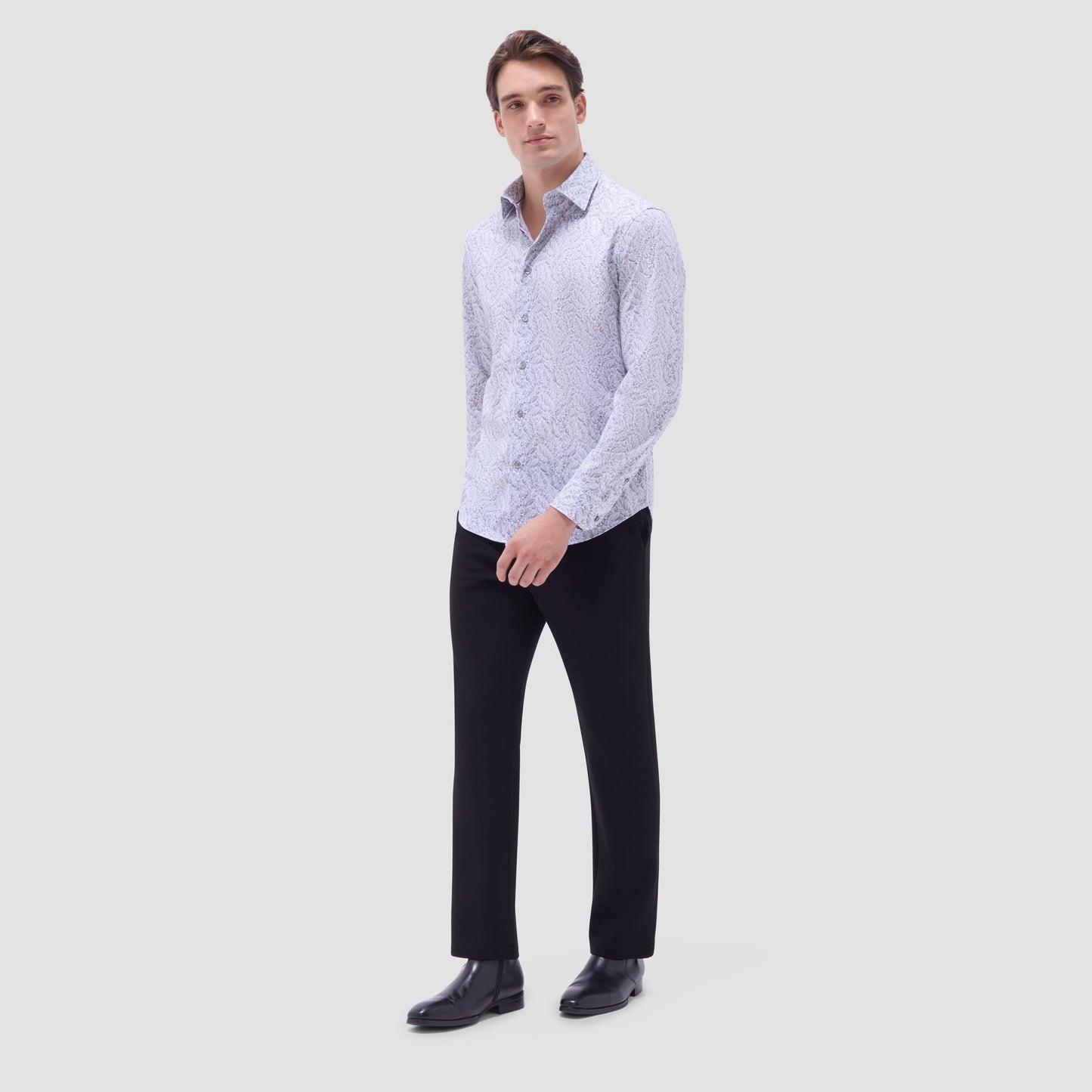 Bugatchi James Leaf Print OoohCotton® Shirt Zinc