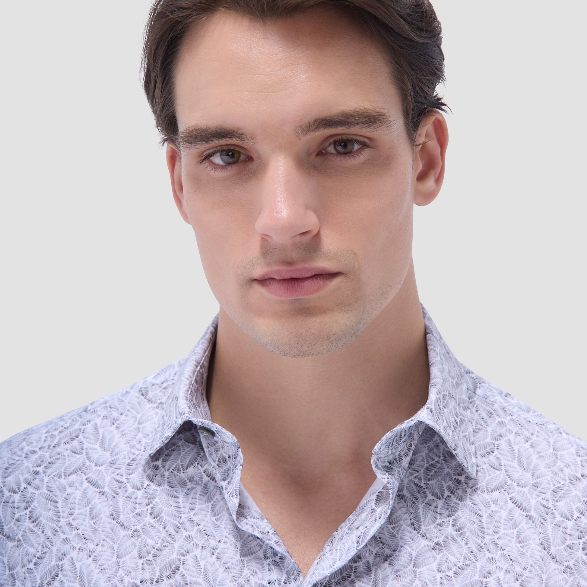 Bugatchi James Leaf Print OoohCotton® Shirt Zinc